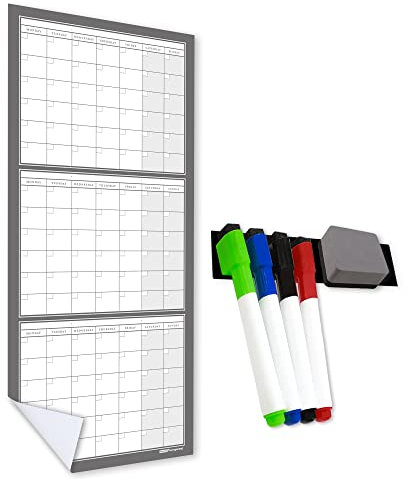 WallTAC A3 3-Monats-Wandplaner, abnehmbarer und abwischbarer Büroplaner, jedes Jahr wiederverwendbar, 3, 6 oder 12 Monate pro Ansicht, für Zuhause, Schule, Universität oder Uni, 30 x 42 cm