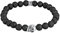 Kuzzoi Buddha Herren Armband mit Lava Stein (schwarz) Schmuckstein-Perlen, Totenkopf Bead aus 925 Sterling Silber, Chakra Yogaarmband, Energiearmband, Länge 21 cm