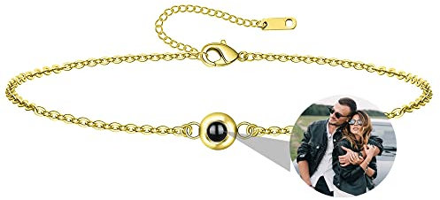 Personalisiertes Foto Armband Personalisiertes Foto Projektions Armband Kreis Foto Armbänder mit Bild im Inneren für Frauen, Mädchen, Mama, Oma, Bild-Armband für Weihnachten, Jahrestag, Geburtstag