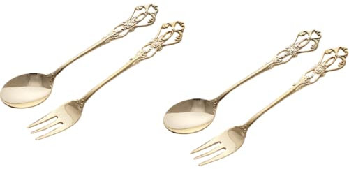 RANRAO Set di posate da 2 paia in acciaio , set di posate vintage con cucchiaio, set di posate da dessert di lusso in acciaio inossidabile