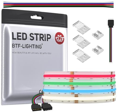 BTF-LIGHTING FCOB COB RGBNW(4000K) Hohe Dichte Flexibel LED Streifen 5M 896LED/M 4480LEDs 16W/M DC24V IP30 Nicht Wasserdicht Mehrfarbig für DIY Heimdekoration(Nicht inhalt Netzteil&Controller)