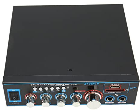 Amplificatore Audio, 20x19x5,5cm 2 Canali 3 Formati Lega di Alluminio Mini Amplificatore Audio Mini Amplificatore con Telecomando per il Teatro per la Casa (Spina UE 220V)