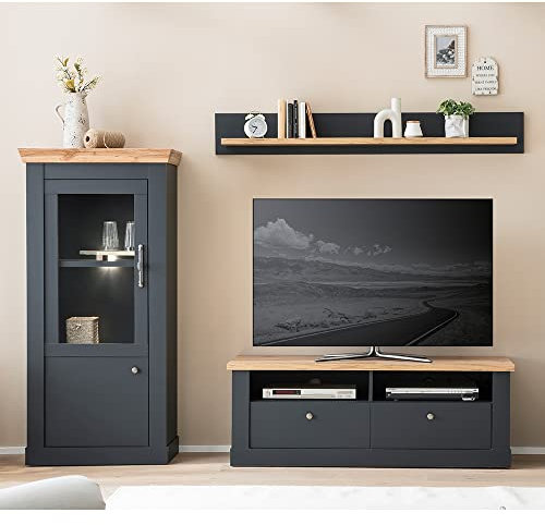 Lomadox Wohnzimmer Anbauwand Wohnwand in anthrazit mit Wotan Eiche Nb., B/H/T: ca. 242/170/45 cm
