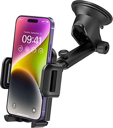 Car Phone Holder, Car Phone Mount, Dashboard Windscreen Phone Holder for Car, Car Cradles 360° Rotation with One Button Release Strong Sticky Gel Pad for for 4.0''-7.0'' Phones