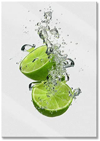 Pixxprint Glasbild, Wandbild aus Echtglas, Leckere grüne Limetten im Wasser, 40x60 cm, inkl. Aufhängung und Abstandshalter