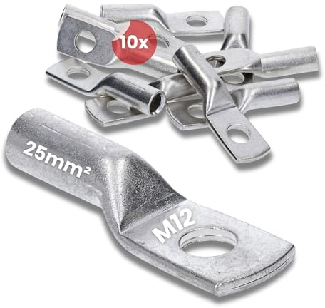 Kalitec 10x Press-Kabelschuh 25mm² M12 - Kupfer Verbinder nach DIN 46235 | Verzinnte Ringkabelschuhe für sichere Elektro-Installationen - geeignet für KFZ, Haus & Garten - Made in Germany