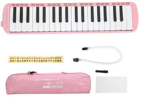 Melodica mit 37 Tasten, Blasmusikinstrument aus Edelstahl, Geeignet für Anfänger Zum Üben (Rosa)