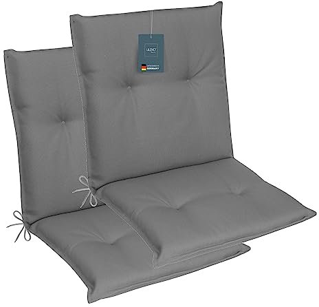 LILENO HOME Gartenstuhl Auflagen als [2er Set - Niedriglehner] in Mittelgrau SD - Bequeme Liegen als Sitzauflagen für Gartenmöbel - Stuhlkissen für Gartenstühle und Klappstühle MAR