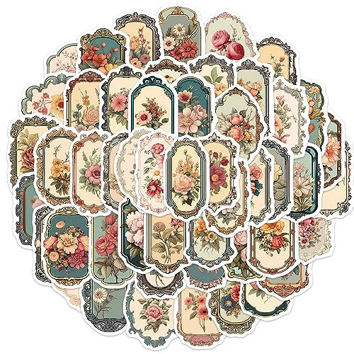 Vintage Blumen Spiegel Aufkleber für Laptop (50PCS),Geschenk für Kinder Jugendliche Erwachsene Jungen,Blumen Stickers Wasserdicht Vinyl Aufkleber für Scrapbook,Skateboard,Auto,Gepäck