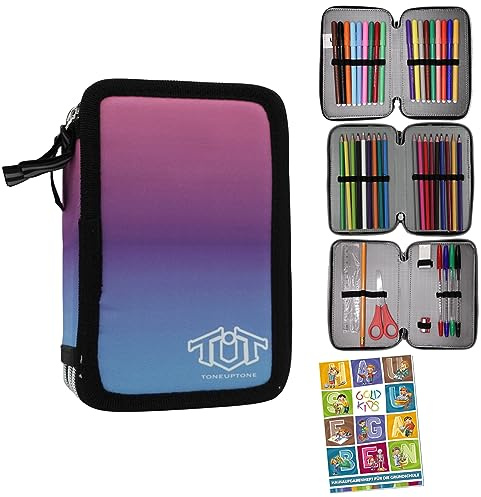 Goldkids Federtasche Federmappe Federmäppchen XXL Schüleretui Federtasche Federpenal Schulmäppchen ToneUpTone Ombre 3 Fächer 45-teilig gefüllt inkl Hausaufgabenheft