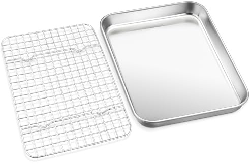 HaWare Bandeja de Horno Con Rejilla de Enfriamiento, Mini Bandeja de Acero Inoxidable, 23,6 x 17,8 x 2,5 cm, Rectangular, Para Tartas y Hornear