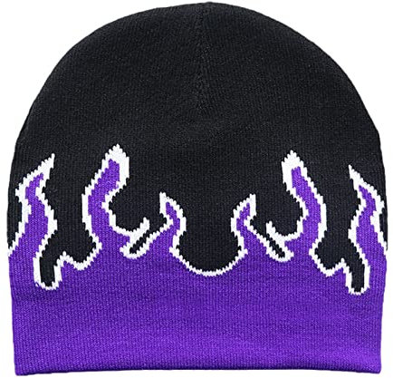 MONOJLY Flame Y2K Beanies Fire Flame Knit Hat Skullies Slouchy Flame Skull, violett, 6 5/8-7 3/8