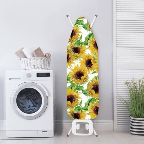 Poceacles Bügelbrettbezug, Vintage-Sonnenblumen-Design, wärmereflektierend und schmutzabweisend, Bügelzubehör mit elastischem Rand und Klettverschlüssen für Heimdekoration, M