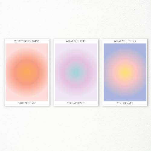 WOFUPMY Bunte Aura-Poster, Motiv: Geist, Körper, Seele, Wandkunst, Set mit 3 minimalistischen Gemälden, Wanddekoration, ästhetische Schlafzimmer, Bestätigung, spirituelle Energiedrucke, 30,5 x 40,6