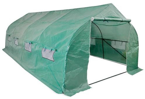 ARKEM Serra da Giardino e Orto in Policarbonato con Tetto Regolabile e Porta, Telaio in Alluminio,Serra Polietilene Portatile Accessibile Struttura Acciaio 18 m²