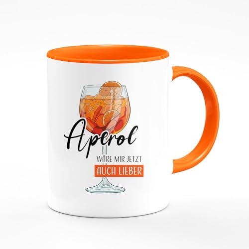 GZM-Shop Aperol wäre mir jetzt auch lieber Holy Aperoli Becher Kaffeetasse mit Spruch Zitat Lustige Tasse Geschenkset Merchandise Glas