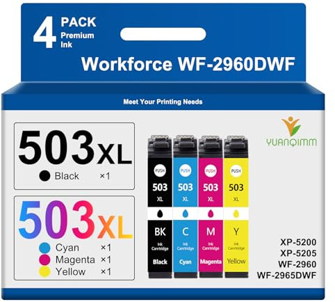 YUANQIMM 503XL Patronen Kompatibel für Epson 503 XL Druckerpatronen für Expression Home XP 5200 Patronen XP-5205 XP5200 XP5205 für Epson Workforce WF-2960DWF WF-2965DWF WF2960 WF2965 (4er-Pack)