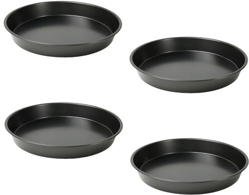 Esmula Pack de 4 bandejas para pizza de acero inoxidable, molde redondo para pizza, sin revestimiento para hornear, bandeja para hornear pizza de 27.5 cm de diámetro, no tóxica y fácil de limpiar