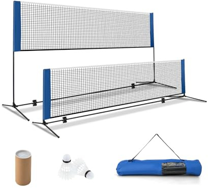 GYMAX Rete da Badminton Portatile, Rete da Tennis Regolabile in Altezza con Pali, Set da Pickleball con Borsa e 2 Volani, Rete Sportiva Facile da Montare (310×102×155cm)