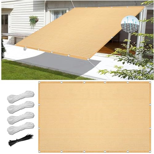 Beschattungsnetz inkl Befestigungsseile 100 x 240 cm, 98% UV Schutz, Reißfest Wetterfest, Sonnenschutz Sunsail Sonnensegel, Schutztuch Sonnensegel, für Balkon Garten, Creme Farben
