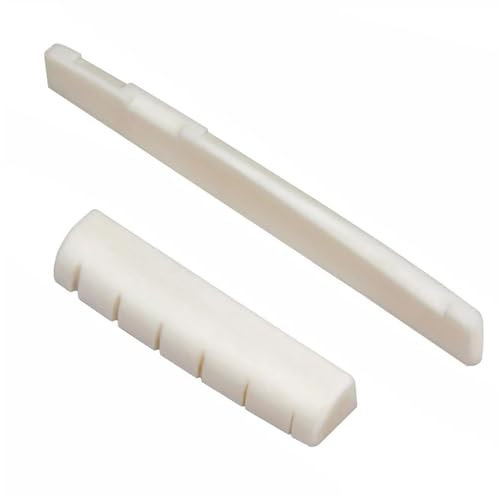 Buffalo Knochen Sattel Brücke Nut Steg Set Für klassisch Gitarren Bridge Natural Buffalo Nut für LP E Gitarren Bass Ersatzset, Weiß, 6-saitige Gitarrenteile Knochen Steg-Sattel 80 mm & 50 mm