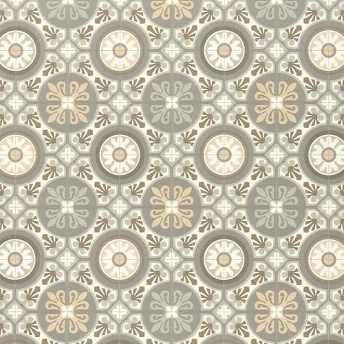 Moroccan Tile Design Cushion Vinyl Flooring Sheet Beige Cream & Grey Patterned Non Slip Lino Conservatory Kitchen Bathroom Floor (Tangier 10, 3m x 2m)