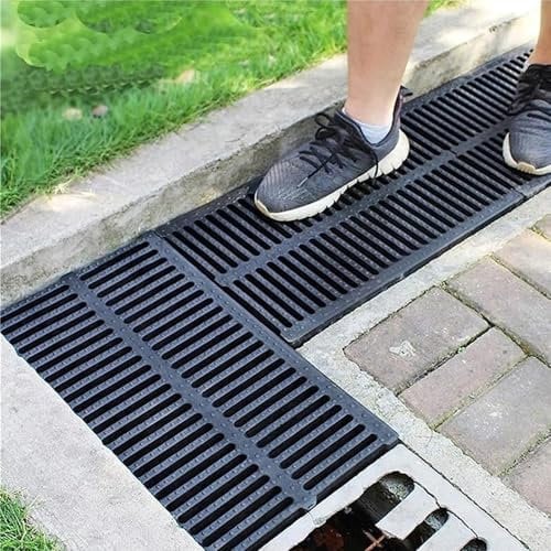 Canaleta Desague con Rejilla Rejilla de Drenaje de Canal de Plástico Polímero Resistente, Cubierta de Drenaje Exterior Negra para El Sótano del Parque en La Carretera del Patio, Rejilla de Drenaje par