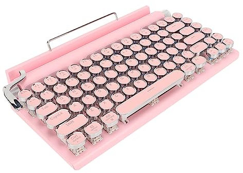 Fydun Schreibmaschine, Mechanische Tastatur, 83 Tasten, Blauer Schalter 5.0, Unterstützt 3 Geräte, FN Master, Retro-Stil, Runde Tastenkappe, Professionelles Zubehör (PINK)