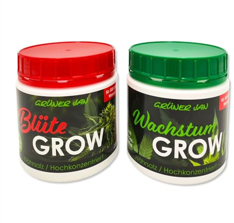 BURI Hanf & Cannabis Dünger Set 2x500g | Nährsalz für Wachstum & Blüte | Für ca. 1000L Wasser | Indoor & Outdoor | Mineralischer Pflanzendünger NPK