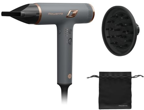 Rowenta Maestria Nano Haartrockner, 3 Geschwindigkeits-/Temperaturkombinationen, Nano Digital Motor, Luftgeschwindigkeit bis 265 km/h, ultraleichtes Design, 1700 Watt, Grau/Rosé Gold, HY8120F0
