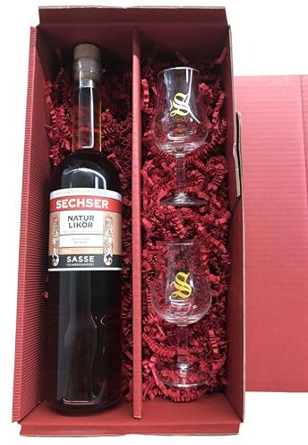 Sasse Naturlikör Sechser 35% 0,7 Ltr. Kräuterlikor + 2 hochwertige Signatory-Gläser mit 2 und 4 cl Eichstrich im Geschenkset - Perfekt für besondere Anlässe