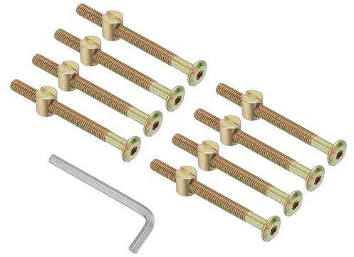 PATIKIL M6 x 70mm Bunk Bed Bolts, 8 Pack Hex Drive Socket Cap Barrel Screws Bolt Nuts Assortment Kit with 1Pcs Wrench for Furniture Bed, Zinc Color