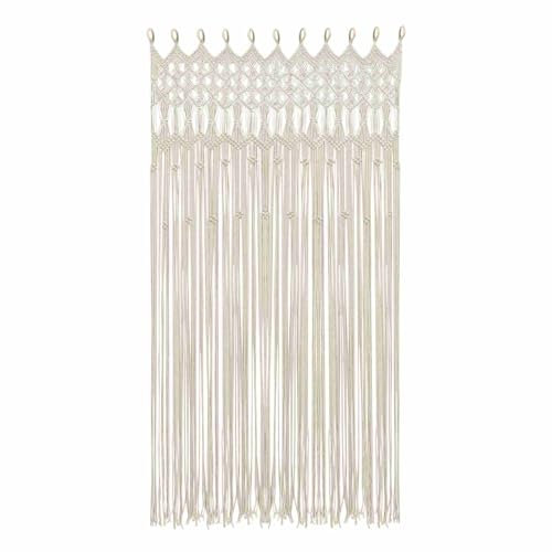 Makramee Wandbehang Boho Vorhang Türvorhang Fenstervorhang, Handgemachte Gewebter Tapisserie Deko Tapisserie Tür Hängend für Wohnzimmer Kinderzimmer Hochzeitsfeier, Weiß, 120x195cm