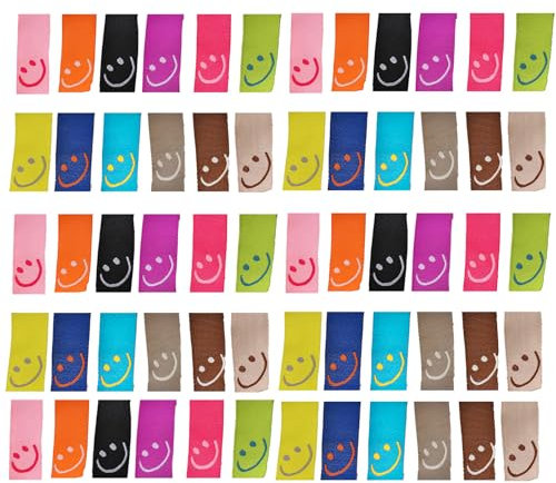 60 Pcs Handmade Label Zum Annähen, Stoffetiketten mit Smiley-Gesicht für DIY Kleidung und Näharbeit