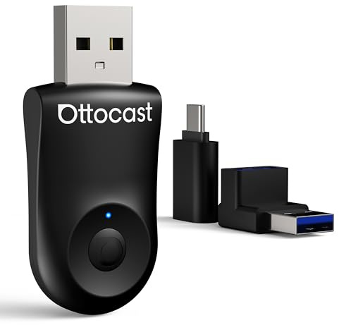 OTTOCAST Mini Dongle 2 in 1 Wireless Carplay Adapter for Apple iPhone with GPS Passthrough Car Adapter for Android Plug & Play Converts with Cable to Wireless Car Play Dongle to USB and