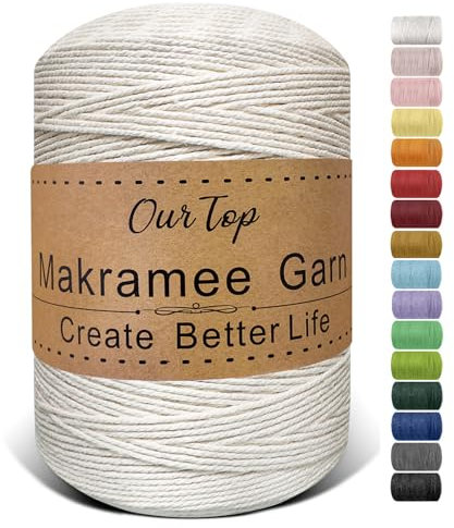OurTop Premium Makramee Garn Natur, 2mm x 840m Macrame Cord Makramee Schnur Makramee Kordel, Garn für DIY Handwerk, Weben Dekoration, Hängepflanze Pflanze Aufhänger