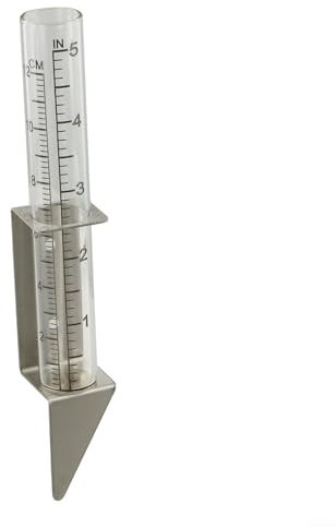 Yhenlovtt Pluviometro in vetro trasparente, scala da 12,7 cm, staffa in acciaio inox, facile installazione, grandi incrementi leggibili per una misurazione precisa delle precipitazioni