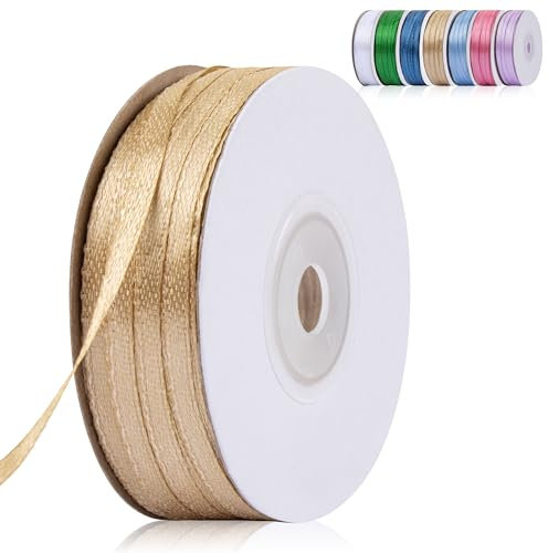 Fyshird Geschenkband Gold 3mm x 91m Satinband Hochzeit Schleifenband Gold Polyester Bänder zum Basteln Dekoband für Geburtstag DIY Geschenkverpackung Weihnachten