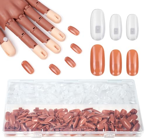 Lot de 200 faux ongles de rechange pour main magnétique Wilfniee - Brun transparent - Recharge de faux ongles en acrylique pour main d'entraînement magnétique