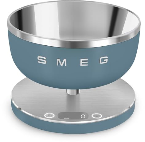 Smeg Collection 1.8L Digital Kitchen Scale with Removable Bowl, Four Units of Measurement, Rechargeable, Matte Storm Blue, KSC01SBMWW