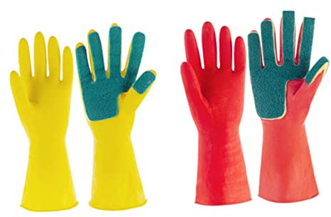 HAMPPLIES 1 Gants de Nettoyage Latex avec Éponge Absorbante Gants de Vaisselle Réutilisables pour Cuisine et Ménage