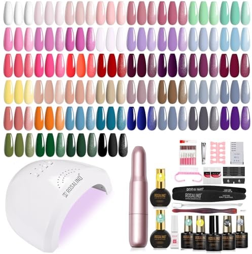 ROSALIND UV Nagellack Set mit UV Lampe 44+4 Stück Gelnägel mit Nagelfräser | Rosa Violett Grün Rot Braun Blau Gel Nagellack Set, Gelnägel Starterset mit Elektrische Nagelfeile Nagelstudio Set Geschenk