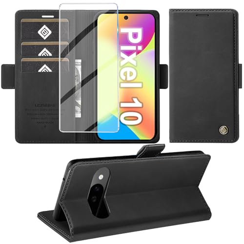 Giyer Handyhülle für Google Pixel 10/10 Pro Hülle mit Schutzfolie, Schutzhülle PU Premium Leder Wallet Klapphülle Standfunktion Kartenfach Lederhülle für Google 10/10 Pro Flip Case (Schwarz)