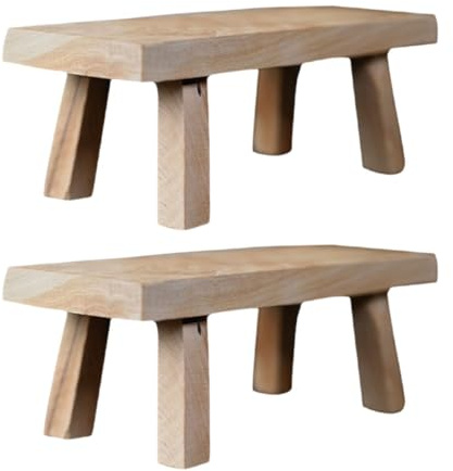 Milisten 2pcs Rustic Style Wooden Stools, Vintage Wooden Stand Home Décor Ornaments, Classic Pedestal Display for Living Room, Office, Coffee Table, and Bookshelf