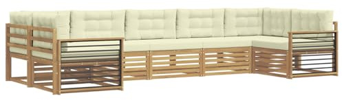 vidaXL Outdoor-Sofagarnitur mit Kissen 7 pcs Weiß und Creme, Gartensofa, Moderne Außenmöbel, Bequeme Sitze, Lounge am Pool, funktionale Design für die Terrasse