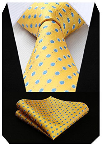 HISDERN Krawatte Gelb Herren Krawatten mit Einstecktuch Punkte Krawatte Hochzeit und Taschentuch Set