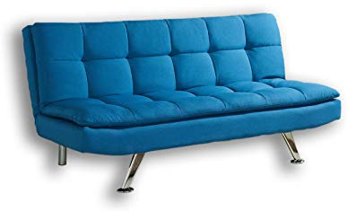 Home Detail Modern Fabric 3 Seat Sofa Bed with Chrome Legs in Choice of Five Stylish Colours (Blue)