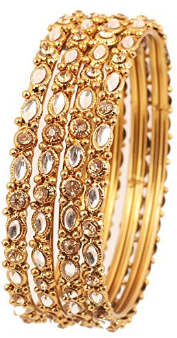 Touchstone Alloy Metal, traditioneller indischer Mogul-inspirierter Kundan-Look und feine Filigrane Designer-Armreifen für Damen 2.37 Set von 4 Gold