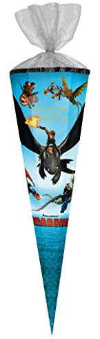 Schultüte mit goldgefärbter Gravur / Zuckertüte / 85cm / eckig / Dragons