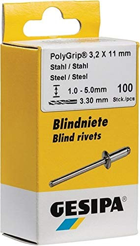GESIPA Blindniete PolyGrip 50 Stück (Alu/Nirosta 4,8x17, Nietschaft-ø 4,8 mm, Scherkraft 1500 N, Zugkraft 2300 N, Flachrundkopf) 1464832